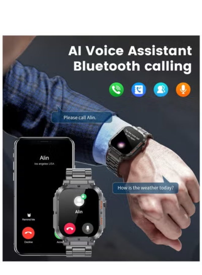 Smart Watch for Men(Answer/Dial Calls),1.96'' HD touch screen,100+ Sports Modes,400 mAh Smartwatch with Heart Rate/SpO2/Blood Pressure 5ATM Waterproof Fitness Watch for Android and iOS-Black - Image 3