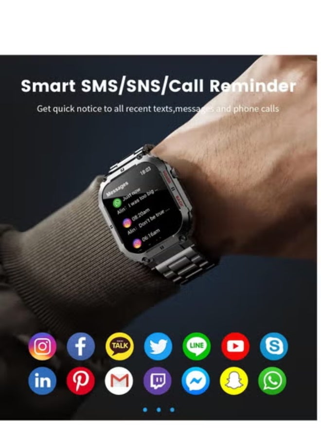 Smart Watch for Men(Answer/Dial Calls),1.96'' HD touch screen,100+ Sports Modes,400 mAh Smartwatch with Heart Rate/SpO2/Blood Pressure 5ATM Waterproof Fitness Watch for Android and iOS-Black - Image 4