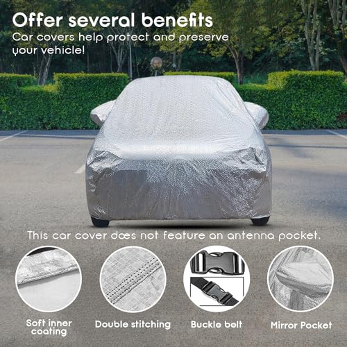 Enew Car Cover for Hyundai SANTRO XING Textured Waterproof Cover with Triple Stitching - Ultimate Body & Mirror Protection, UV Resistant, Dustproof, Without Antenna Pockets (Silver Look) - Image 2