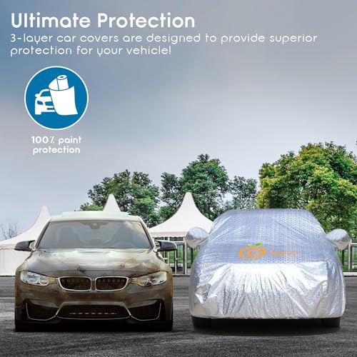 Enew Car Cover for Hyundai SANTRO XING Textured Waterproof Cover with Triple Stitching - Ultimate Body & Mirror Protection, UV Resistant, Dustproof, Without Antenna Pockets (Silver Look) - Image 4