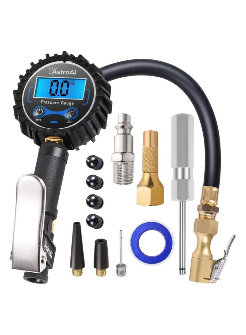 Tyre Inflator, Digital Tire Inflator with Pressure Gauge, 250 PSI Air Chuck and Compressor Accessories Heavy Duty with Rubber Hose and Quick Connect Coupler for Car,Truck, Motorcycle - Image 1
