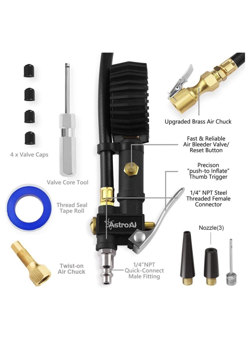 Tyre Inflator, Digital Tire Inflator with Pressure Gauge, 250 PSI Air Chuck and Compressor Accessories Heavy Duty with Rubber Hose and Quick Connect Coupler for Car,Truck, Motorcycle - Image 2