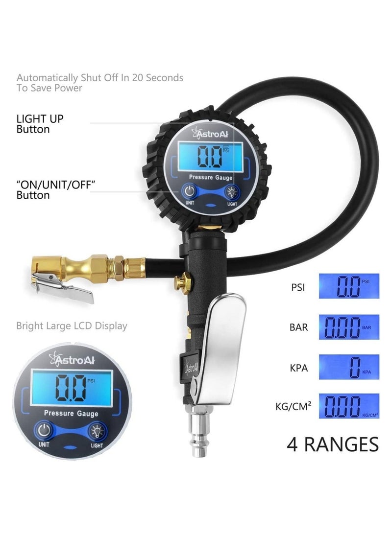 Tyre Inflator, Digital Tire Inflator with Pressure Gauge, 250 PSI Air Chuck and Compressor Accessories Heavy Duty with Rubber Hose and Quick Connect Coupler for Car,Truck, Motorcycle - Image 3