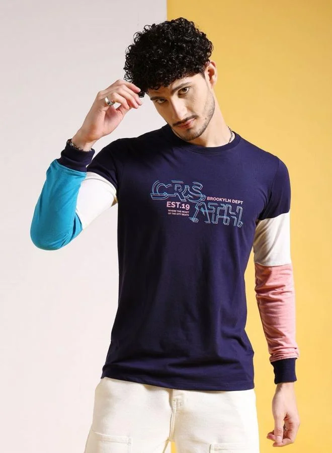 The Indian Garage Co The Indian Garage Co Men Navy Color Block Printed Casual T-Shirt