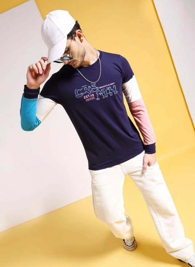 The Indian Garage Co The Indian Garage Co Men Navy Color Block Printed Casual T-Shirt