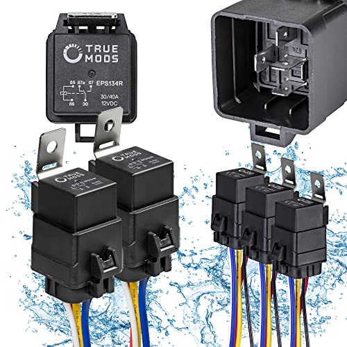 ONLINE LED STORE True MODS 5 Pack 5-Pin 12V Bosch Style Waterproof Relay Kit [Harness Socket] [12 AWG Hot Wires] [SPDT] [30/40 Amp] 12 Volt Automotive Marine Relays for Boats Auto Fan Cars - Image 1