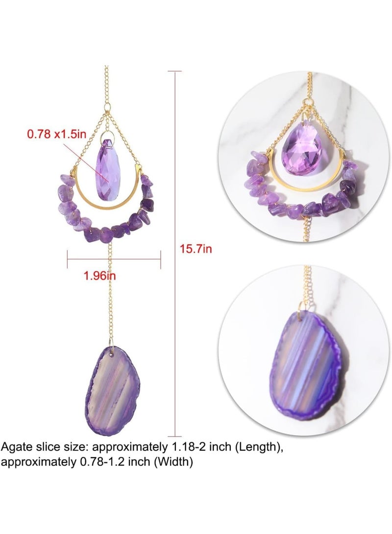 KASTWAVE Crystal Suncatchers, Sun Catchers with Agate Slices, 5 Pcs Hanging Crystals Suncatchers for Windows, Chandeliers Garden, Tree Decoration, for Ornament Housewarming Wedding Gift  - Image 4