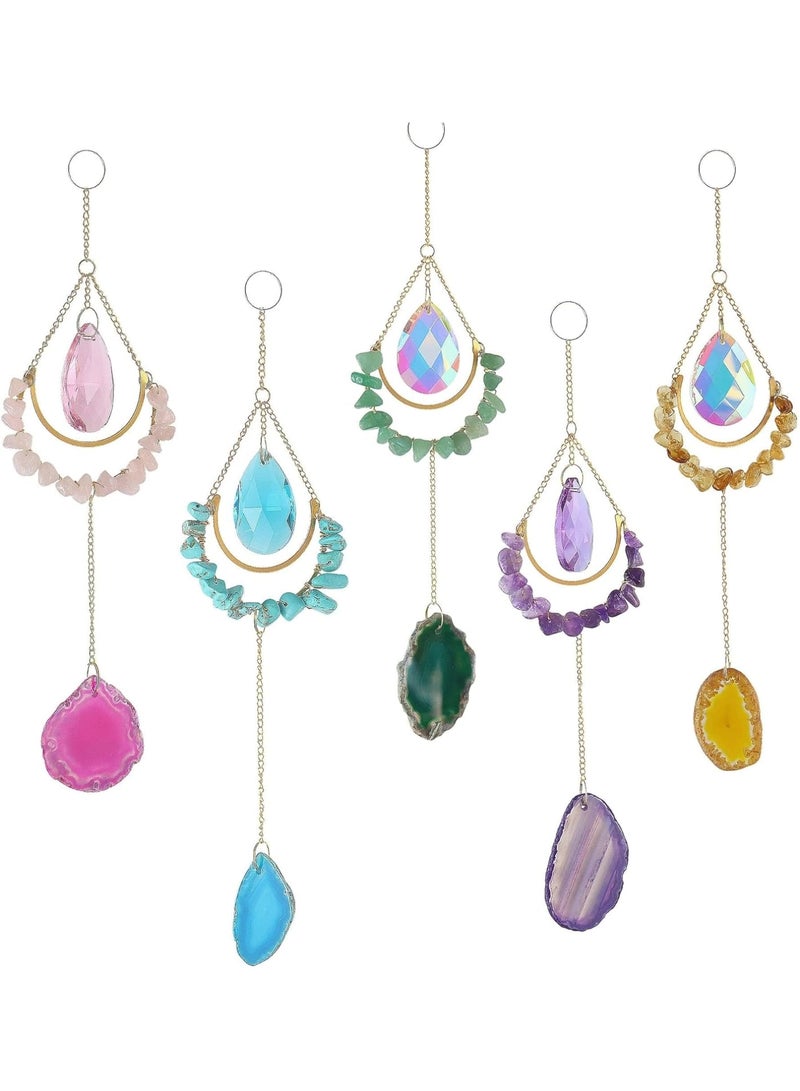 KASTWAVE Crystal Suncatchers, Sun Catchers with Agate Slices, 5 Pcs Hanging Crystals Suncatchers for Windows, Chandeliers Garden, Tree Decoration, for Ornament Housewarming Wedding Gift  - Image 5