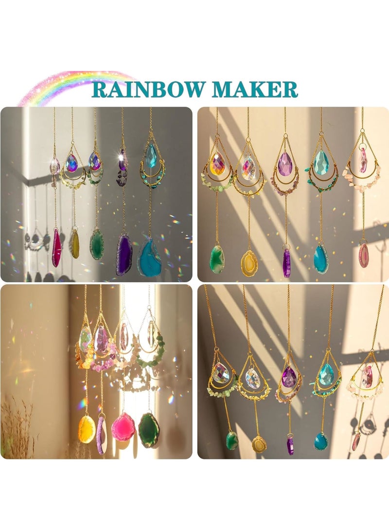 KASTWAVE Crystal Suncatchers, Sun Catchers with Agate Slices, 5 Pcs Hanging Crystals Suncatchers for Windows, Chandeliers Garden, Tree Decoration, for Ornament Housewarming Wedding Gift  - Image 3