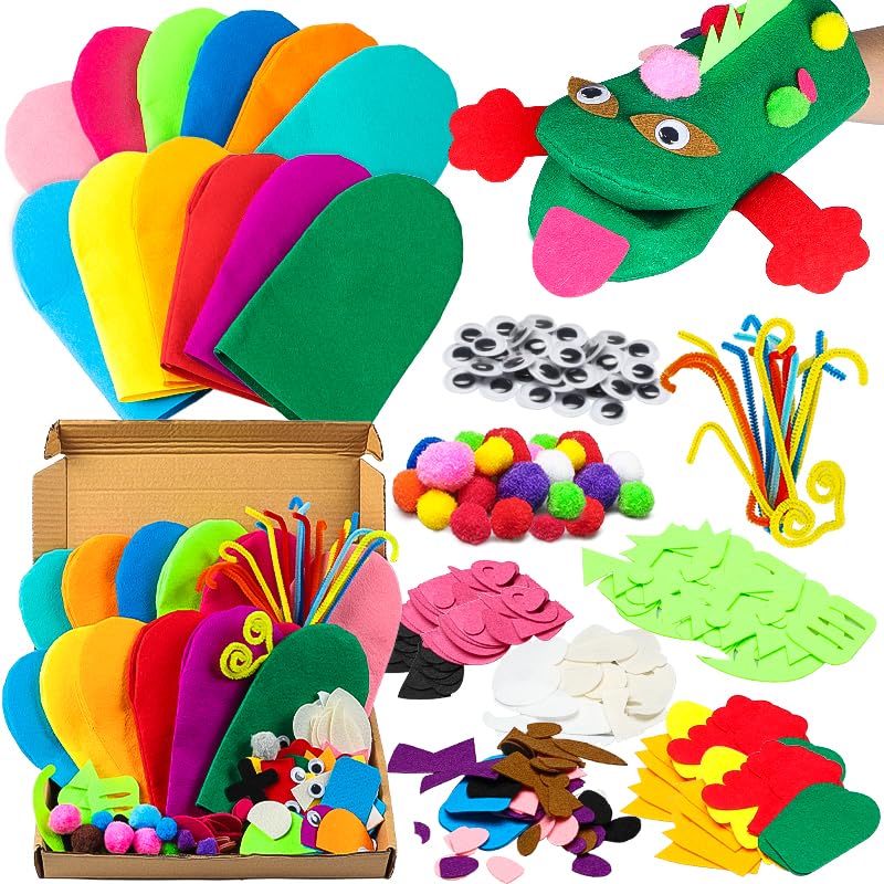 WATINC 12Pcs Hand Puppet Making Kit for Kids Art Craft Felt Sock Puppet Toys Creative DIY Make Your Own Puppets Pompoms Storytelling Role Play Party Supplies Christmas Gift for Girls Boys - Image 1