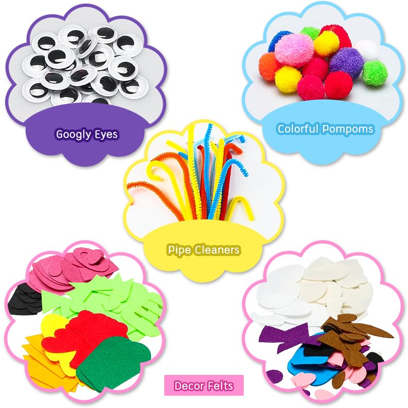 WATINC 12Pcs Hand Puppet Making Kit for Kids Art Craft Felt Sock Puppet Toys Creative DIY Make Your Own Puppets Pompoms Storytelling Role Play Party Supplies Christmas Gift for Girls Boys - Image 2