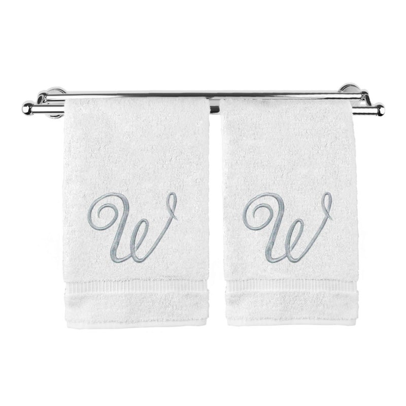 BC BARE COTTON Monogrammed Hand Towel, Personalized Gift, 16 x 30 Inches - Set of 2 - Silver Embroidered Towel - Extra Absorbent 100% Turkish Cotton- Soft Terry Finish - For Bathroom, Kitchen and Spa- Script W White - Image 1