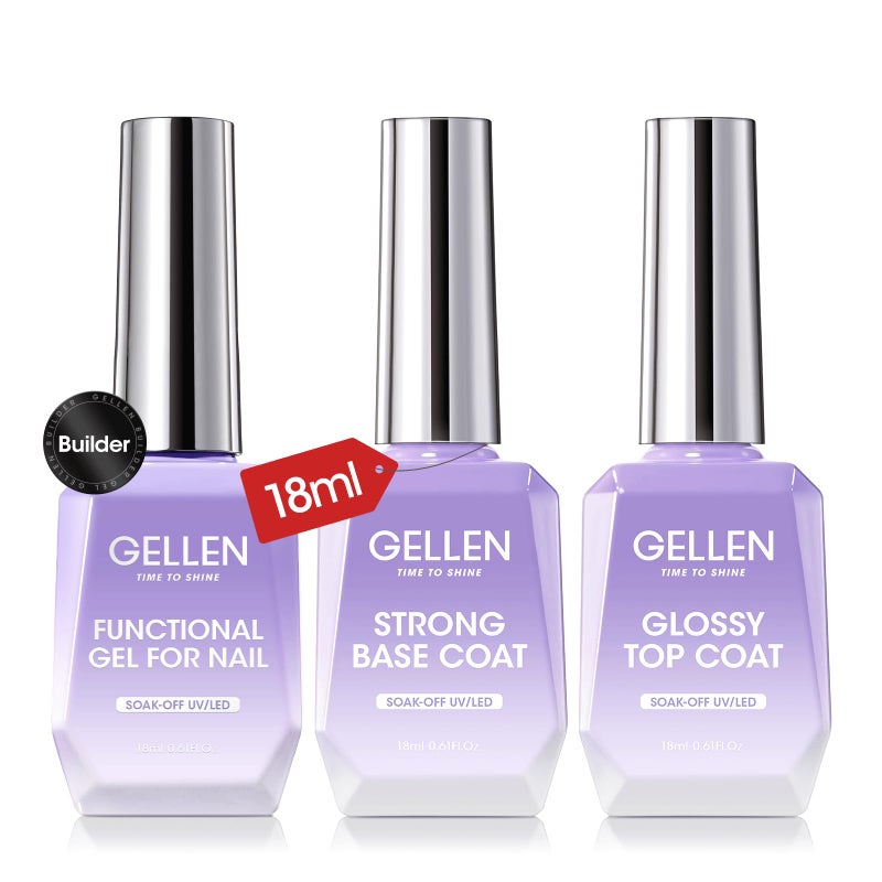 GELLEN Builder Nail Gel with Gel Top Coat Base Coat, 3 Pcs 18ml Top Coat Nail Polish Set, Soak Off Hard Builder in A Bottle for Nail Extension Strengthen Manicure Salon at Home - Image 1