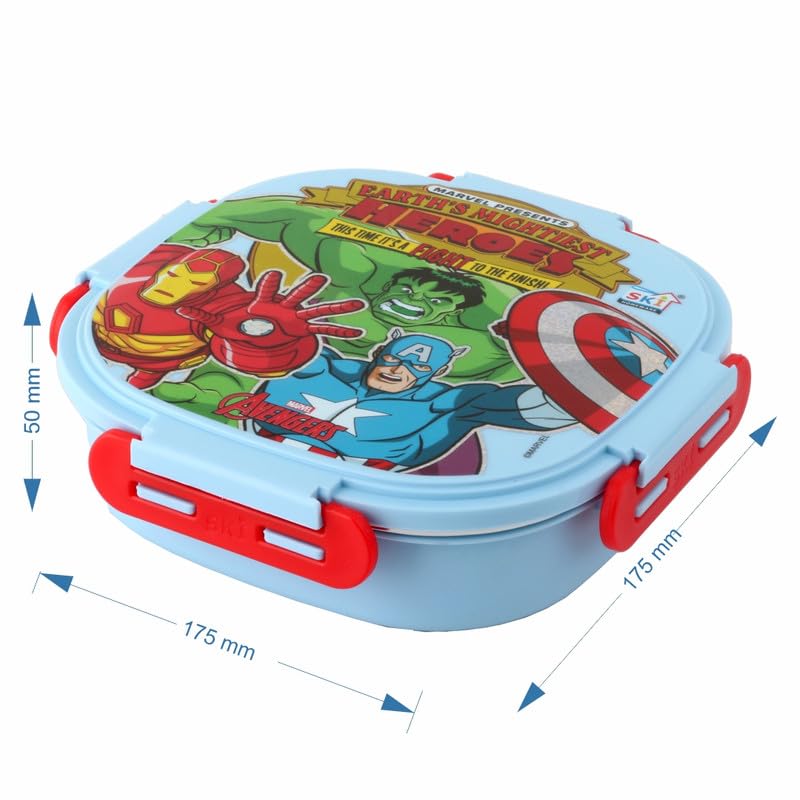 SKi Homeware SKI Baker Steel Lunch Box for Kids, 3 Compartment Insulated School Tiffin with Spoon, Leak-Proof, BPA Free, Bento Box for Boys & Girls, Birthday Gifts, Party Favours - Avengers - Image 3