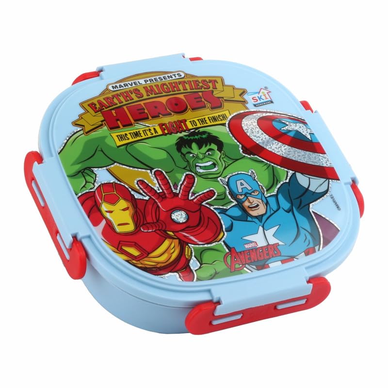 SKi Homeware SKI Baker Steel Lunch Box for Kids, 3 Compartment Insulated School Tiffin with Spoon, Leak-Proof, BPA Free, Bento Box for Boys & Girls, Birthday Gifts, Party Favours - Avengers - Image 1