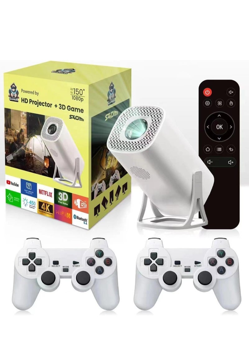 Topleo Mini Projector 1080P Support 4K ,game projector with controllers,retro game console -projector Game With 2 Wireless Controllers,projector game Support Over 36,000 Games ﻿
