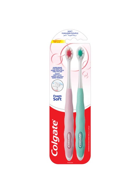 Foamsoft Super Dense Thin Bristle Toothbrush Assorted Colour 2Pc