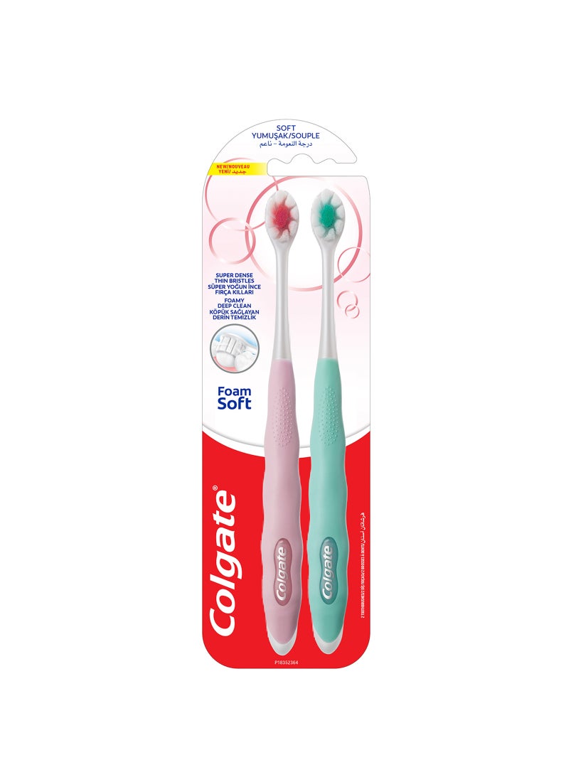 Foamsoft Super Dense Thin Bristle Toothbrush Assorted Colour 2Pc