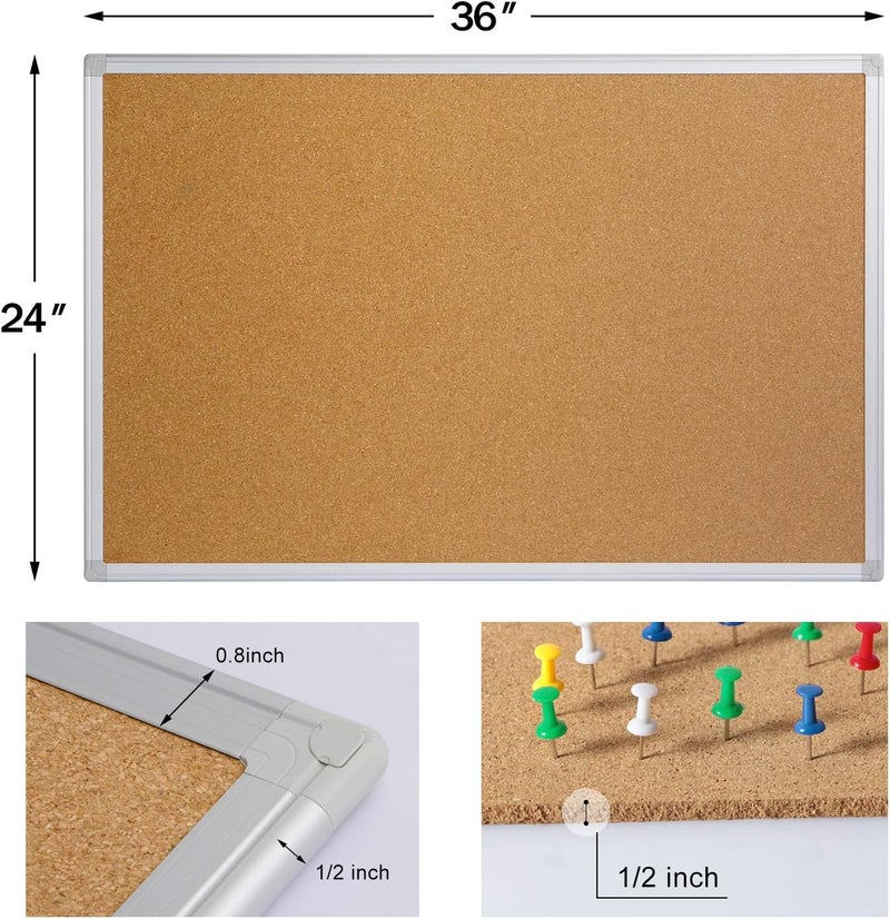 Board2by لوحة إعلانات من الفلين 2-pack 24 × 36، إطار ألمنيوم فضي 2x3، لوحة مكتبية للجدار من الفلين، لوحة إعلانات كبيرة مثبتة على الحائط - Image 3