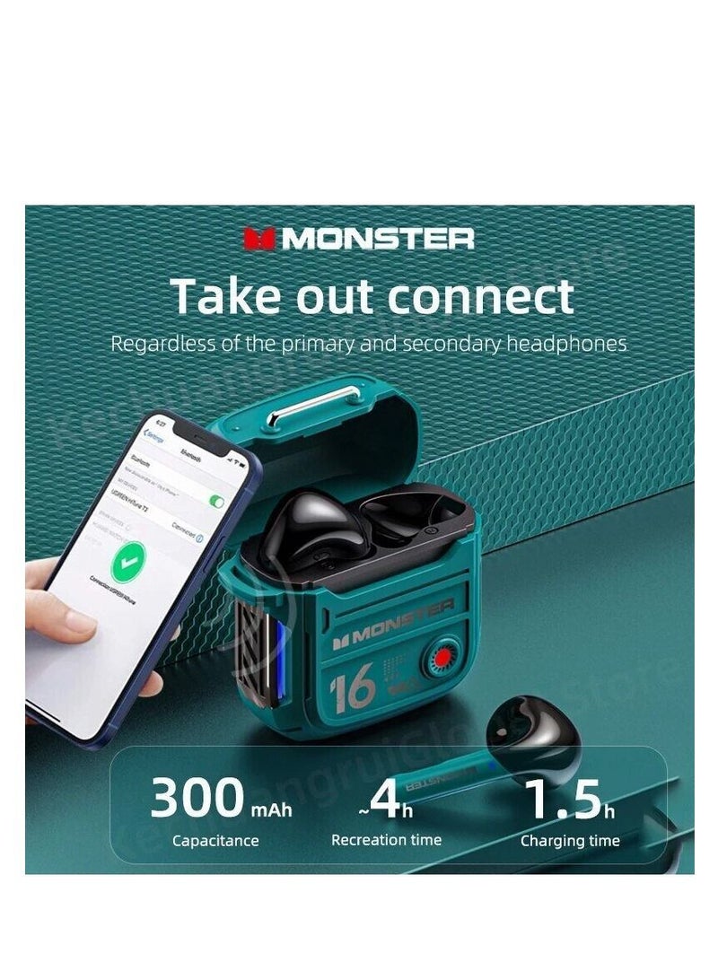 Monster Wireless Bluetooth Earphone XKT16 Green - Image 2