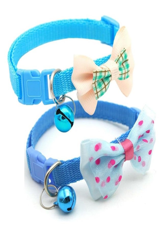cyhaen Light Blue Dog Collar with Bell, 2-Pack Puppy Collar Cute Bow Tie Cat Collar Nylon Adjustable Buckle for Xs XSmall Girl Pets Female Kitten Yorkie Teacup Chihuahua X-Small,Neck 7-12 Inch - Image 1