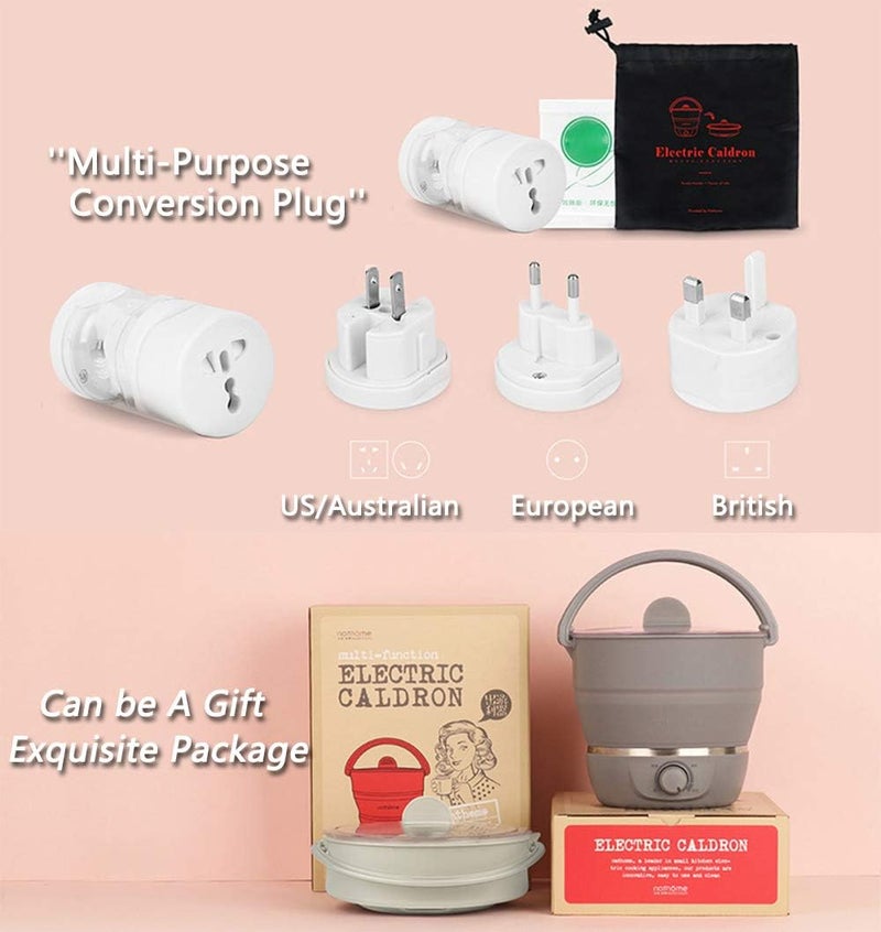 Drizzle Foldable Electric Cooker Travel Hot Pot - Dual Voltage 100V-240V Hot Pot Cooking - Food Grade Silicone Cookerware Boiling Water Steamer - Camping Office Hotel Noodle Porridge Soup Dorm - Image 5