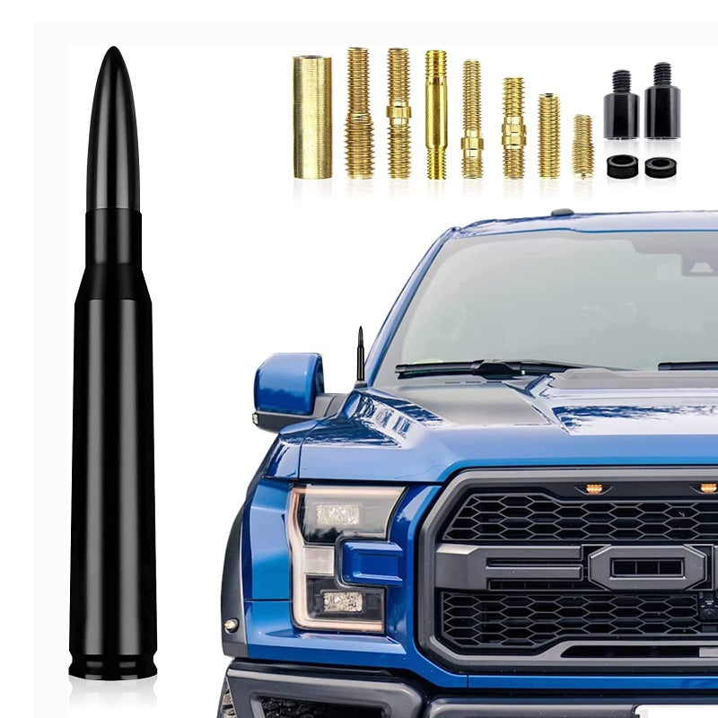 Ajxn 1 PC Car Truck Bullet Antenna, Auto Antenna Mast, Suitable for GM Chevy Silverado 1500 2500 3500 HD Avalanche GMC Sierra 1500 2500 3500 Denali Heavy Duty Pickup Trucks Accessories (Splice Black) - Image 1
