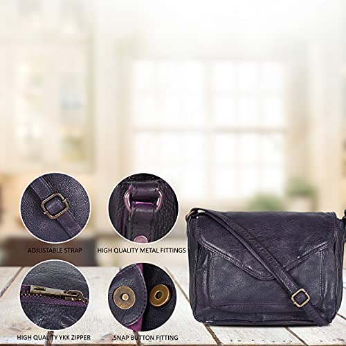 Ozora Leather Flapover Crossbody Handbag Purse for Women with Adjustable Strap & Overflap Snap Closure Tote/Bag (Purple Wash) - Image 5