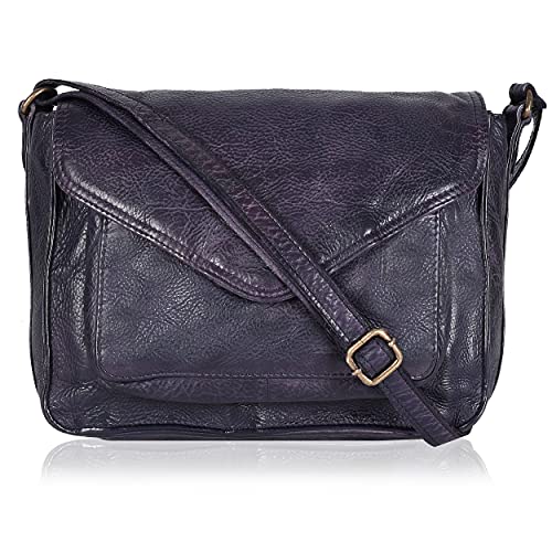 Ozora Leather Flapover Crossbody Handbag Purse for Women with Adjustable Strap & Overflap Snap Closure Tote/Bag (Purple Wash) - Image 1