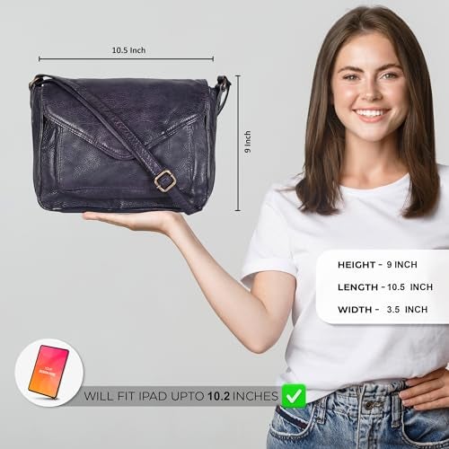 Ozora Leather Flapover Crossbody Handbag Purse for Women with Adjustable Strap & Overflap Snap Closure Tote/Bag (Purple Wash) - Image 2