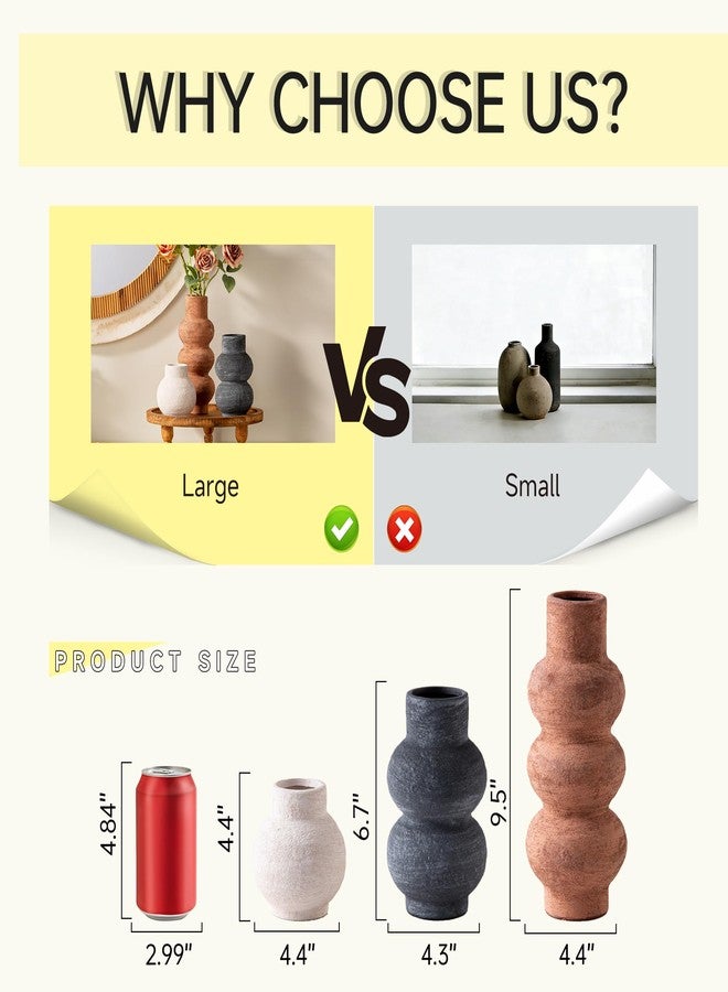 Vanselia Ceramic Vase Home Table Decor - Flower Vase Set of 3 Living Room Kitchen Decorations Farmhouse Modern Rustic Vases Decorative Centerpiece for Shelf Bedroom Office Bathroom Dining Coffee Desk - Image 2