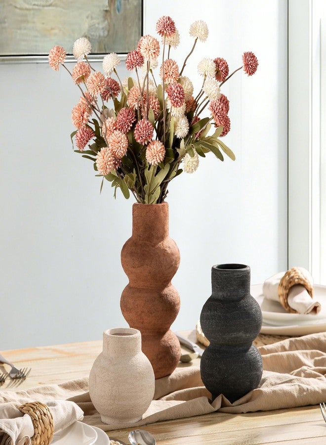 Vanselia Ceramic Vase Home Table Decor - Flower Vase Set of 3 Living Room Kitchen Decorations Farmhouse Modern Rustic Vases Decorative Centerpiece for Shelf Bedroom Office Bathroom Dining Coffee Desk - Image 3
