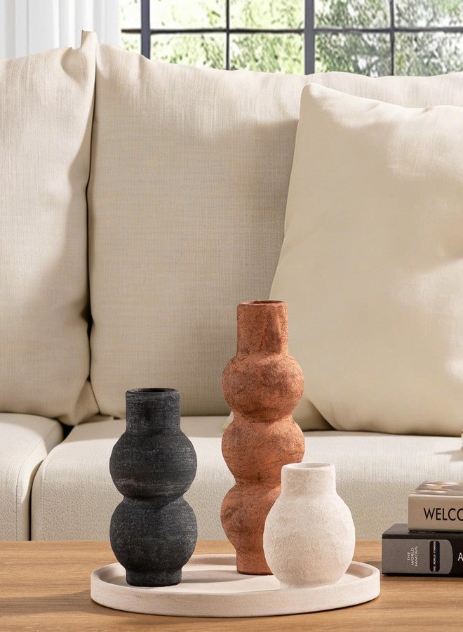 Vanselia Ceramic Vase Home Table Decor - Flower Vase Set of 3 Living Room Kitchen Decorations Farmhouse Modern Rustic Vases Decorative Centerpiece for Shelf Bedroom Office Bathroom Dining Coffee Desk - Image 4