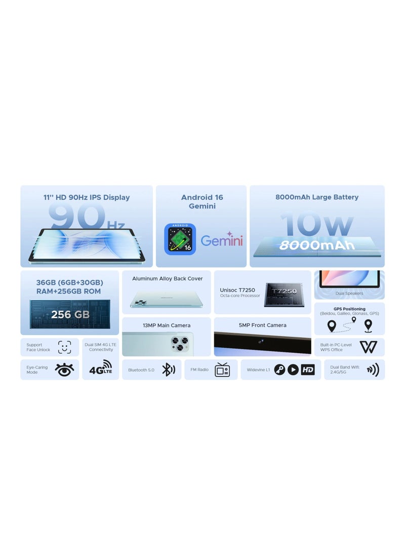 DOOGEE Tab G6 VIP addition Business Smart Tablet, Android 16, 11-inch Ultra-large FHD IPS screen, Unisoc T7250 Processor, 8000mAh Battery, 6GB RAM (up to 24GB Extended), 256 GB ROM, Dual SIM, 13Mp Main & 5 MP front camera with Charger, Keyboard, Mouse, Stylus Pen, Leather Protective Cover, Mist Grey - Image 3