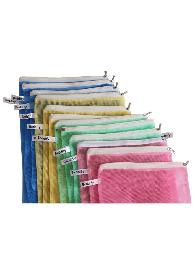 Beddify Set of 12 Reusable Fridge Storage Bags for Vegetables and Fruits with Zipper Dual Layer Mesh Net Multipurpose Multi-Size Kitchen Storage Bags Organizer (Multi-Color) - Image 1