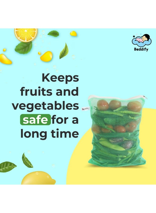Beddify Set of 12 Reusable Fridge Storage Bags for Vegetables and Fruits with Zipper Dual Layer Mesh Net Multipurpose Multi-Size Kitchen Storage Bags Organizer (Multi-Color) - Image 2
