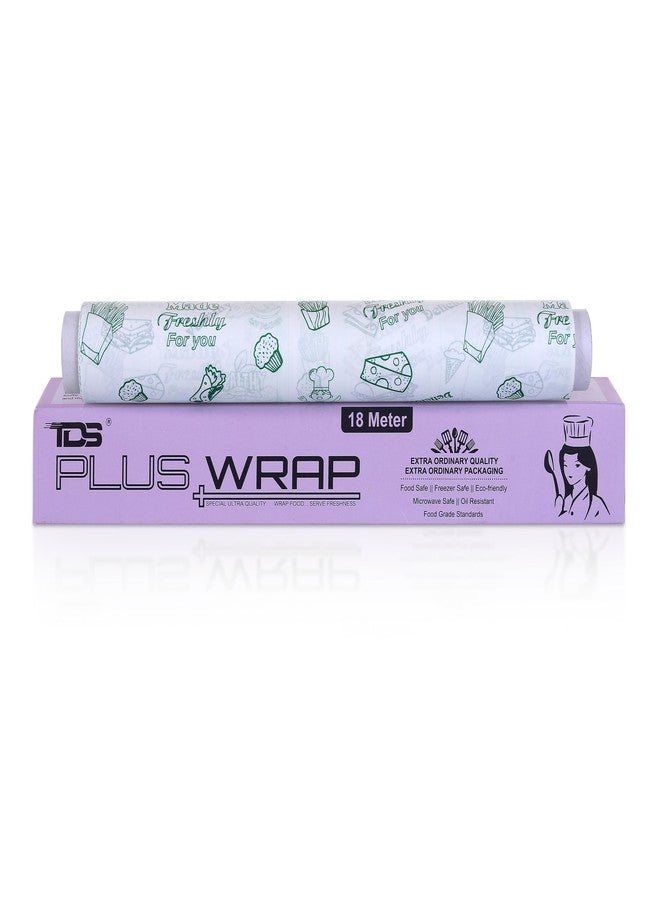 TDS PLUS WRAP ورق زبدة مطبوع من تي دي إس بلس راب لتغليف الطعام، أخضر اللون (18 متر، عبوة واحدة)، مقاوم للماء والشحوم، قابل للتحلل الحيوي، غير لاصق، قابل لإعادة التسخين - Image 1
