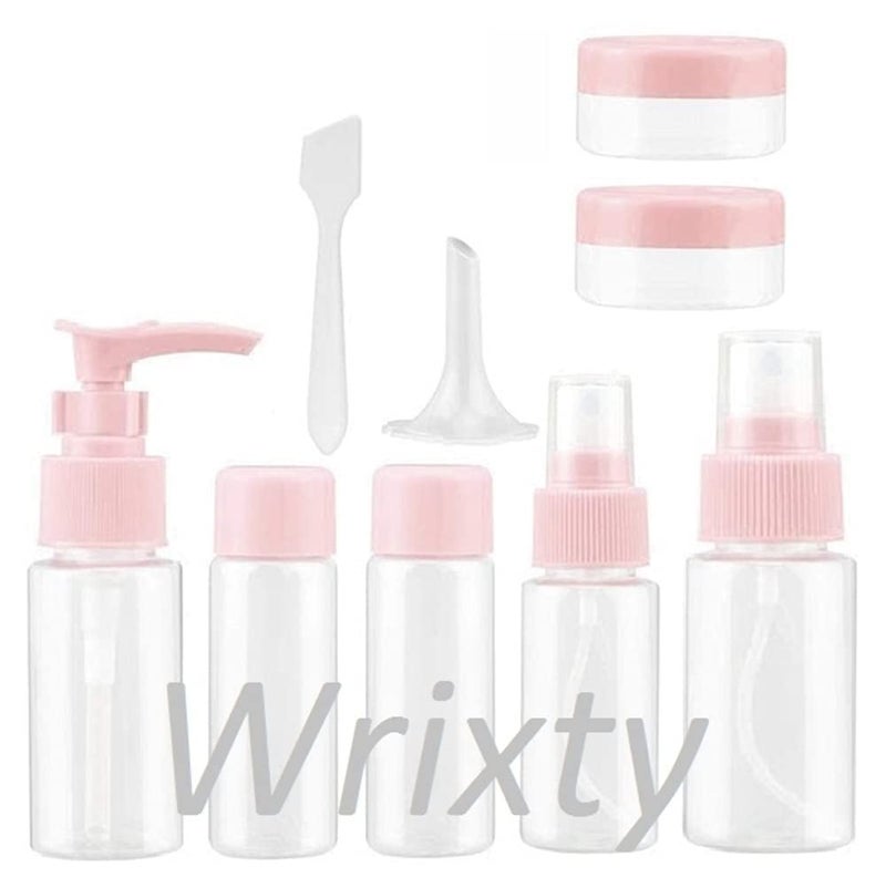 Wrixty Multi Purpose Clear Plastic Portable Empty Travel Refillable Cosmetics Pressing Spray Toiletries Liquid Containers Bottles Jar 9 PcsSet Multi Color - Image 1