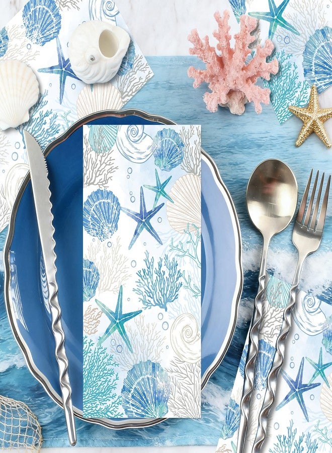 Rakuto Coastal Beach Disposable Paper Napkins, 100PCS Beach Nautical Theme Dinner Hand Napkin, Sea Blue Bathroom Disposable Hand Towels for Home Kitchen Bathroom Holiday - Image 5