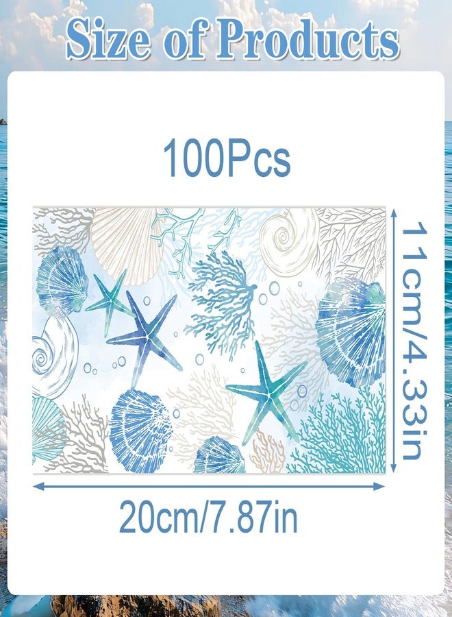 Rakuto Coastal Beach Disposable Paper Napkins, 100PCS Beach Nautical Theme Dinner Hand Napkin, Sea Blue Bathroom Disposable Hand Towels for Home Kitchen Bathroom Holiday - Image 3