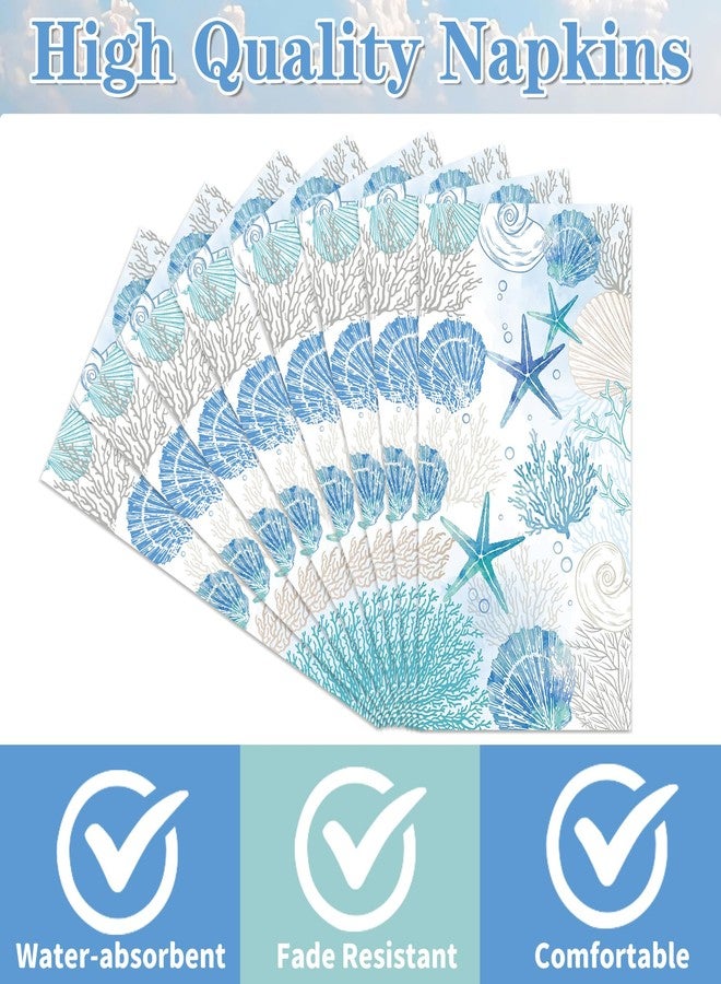 Rakuto Coastal Beach Disposable Paper Napkins, 100PCS Beach Nautical Theme Dinner Hand Napkin, Sea Blue Bathroom Disposable Hand Towels for Home Kitchen Bathroom Holiday - Image 2