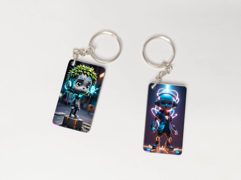 OUTFITQUE OUTFITQUE Premium (Pack of 2) Anime-179 Printed Long Keychain For Bike, Scooty, Car, MDF Keyholder - Image 1