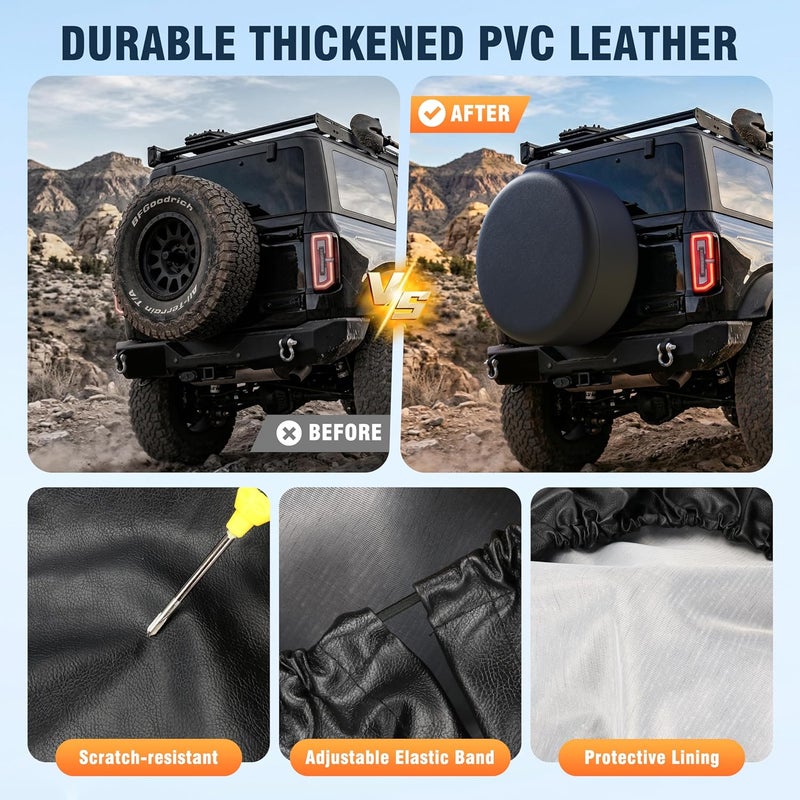 Moonet PVC Thickening Leather Spare Tire Wheel Cover for Car Truck SUV Camper Trailer Universal Fit RV JP FJ,R16 L Black (for Overall Wheel Diameter 30-32 inch) - Image 5
