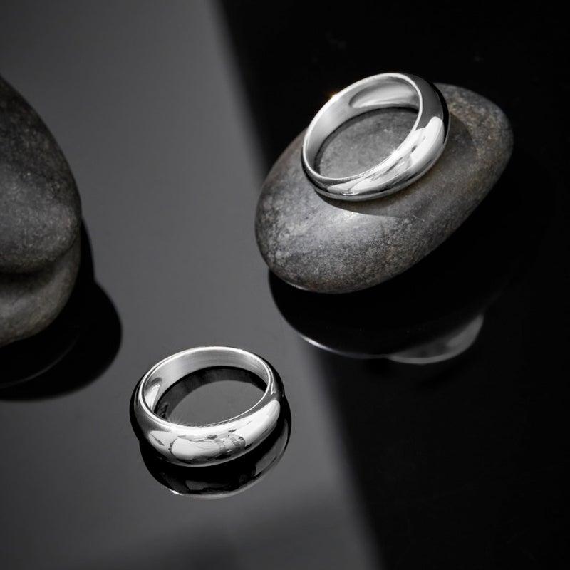 Poxtex Silver Chunky Rings for Women Non Tarnish, Silver Statement Rings, Stackable Wedding Band Jewelry Size 8 - Image 4