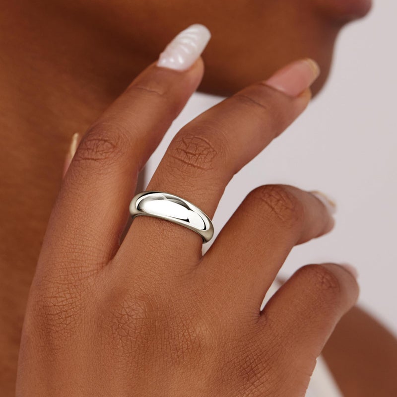 Poxtex Silver Chunky Rings for Women Non Tarnish, Silver Statement Rings, Stackable Wedding Band Jewelry Size 8 - Image 2