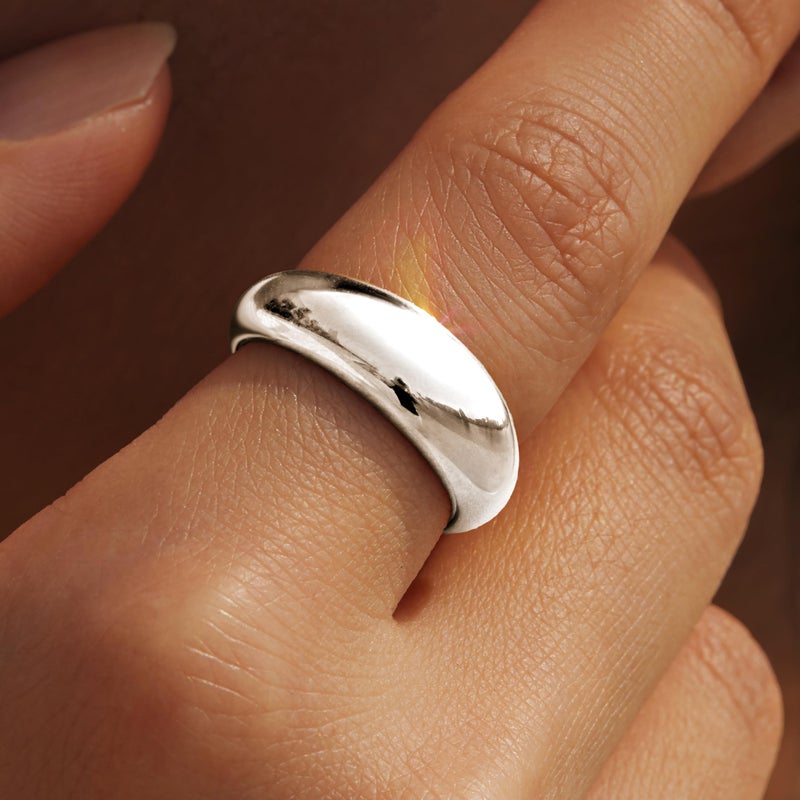 Poxtex Silver Chunky Rings for Women Non Tarnish, Silver Statement Rings, Stackable Wedding Band Jewelry Size 8 - Image 3