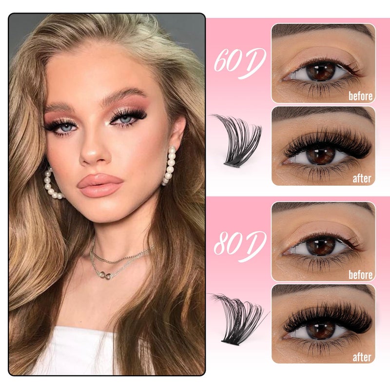 Boahankuke 640PCS Lash Clusters DIY Cluster Eyelash Extensions D Curl Volume Eyelash Clusters Individual Lashes Fluffy Lash Clusters (60D 8-16mm, 80D 10-18mm) - Image 2