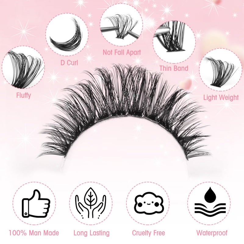 Boahankuke 640PCS Lash Clusters DIY Cluster Eyelash Extensions D Curl Volume Eyelash Clusters Individual Lashes Fluffy Lash Clusters (60D 8-16mm, 80D 10-18mm) - Image 3