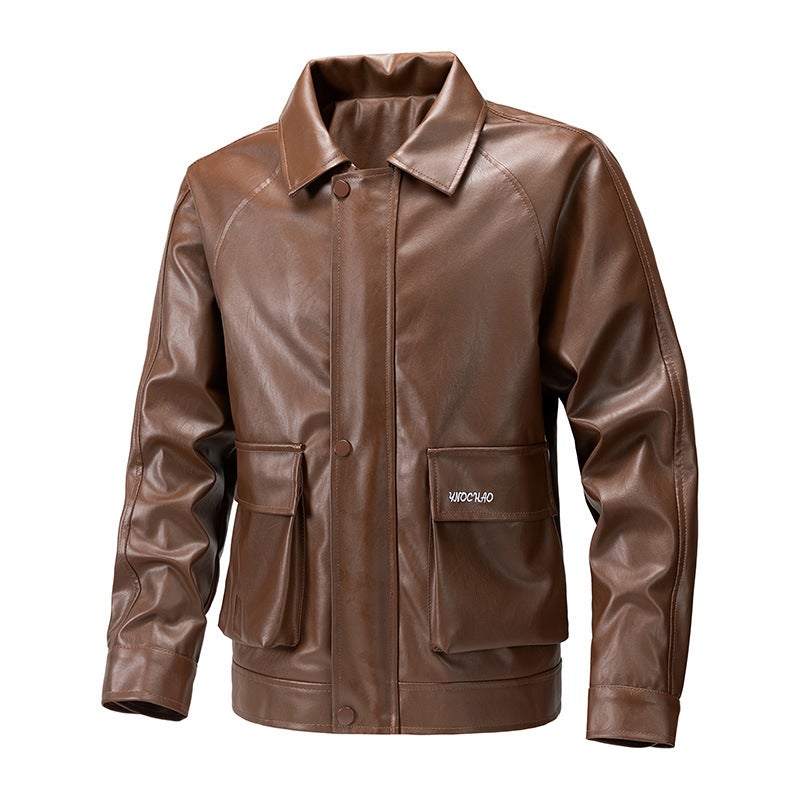 Plus Size Black Fashion Jacket Lapel Casual New Loose Men'S Motorcycle Leather Jacket Coat - Image 2
