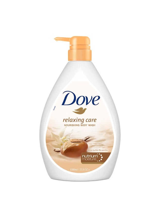 Dove Relaxing Shea Butter Body Wash with Vanilla for Soft Skin, Soothing Scent, 1L - Image 1